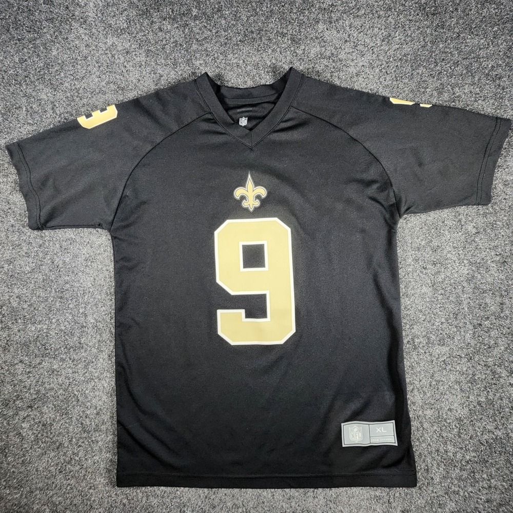 NFL Team Apparel Drew Brees Saints Jersey Kids XL Black Gold Number 9 Football